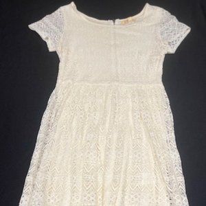 Black Swan Cream Lace Short Sleeve Midi Dress